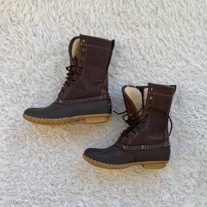 L.L bean Shearling Roll Down duck Boot in Brown